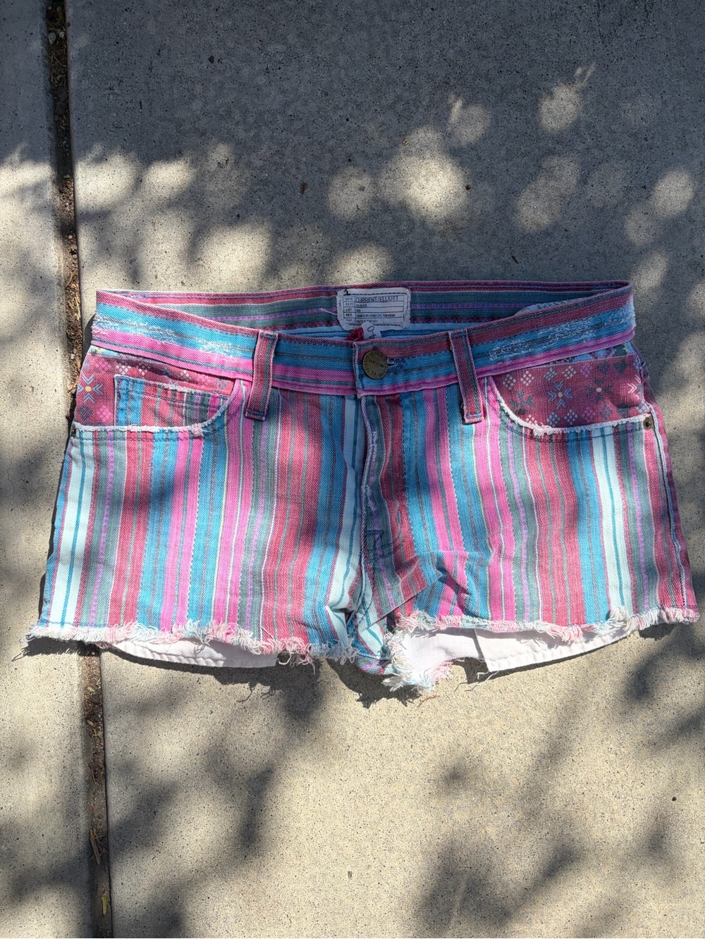 Current/Elliott Pink & Turquoise Striped Denim Shorts